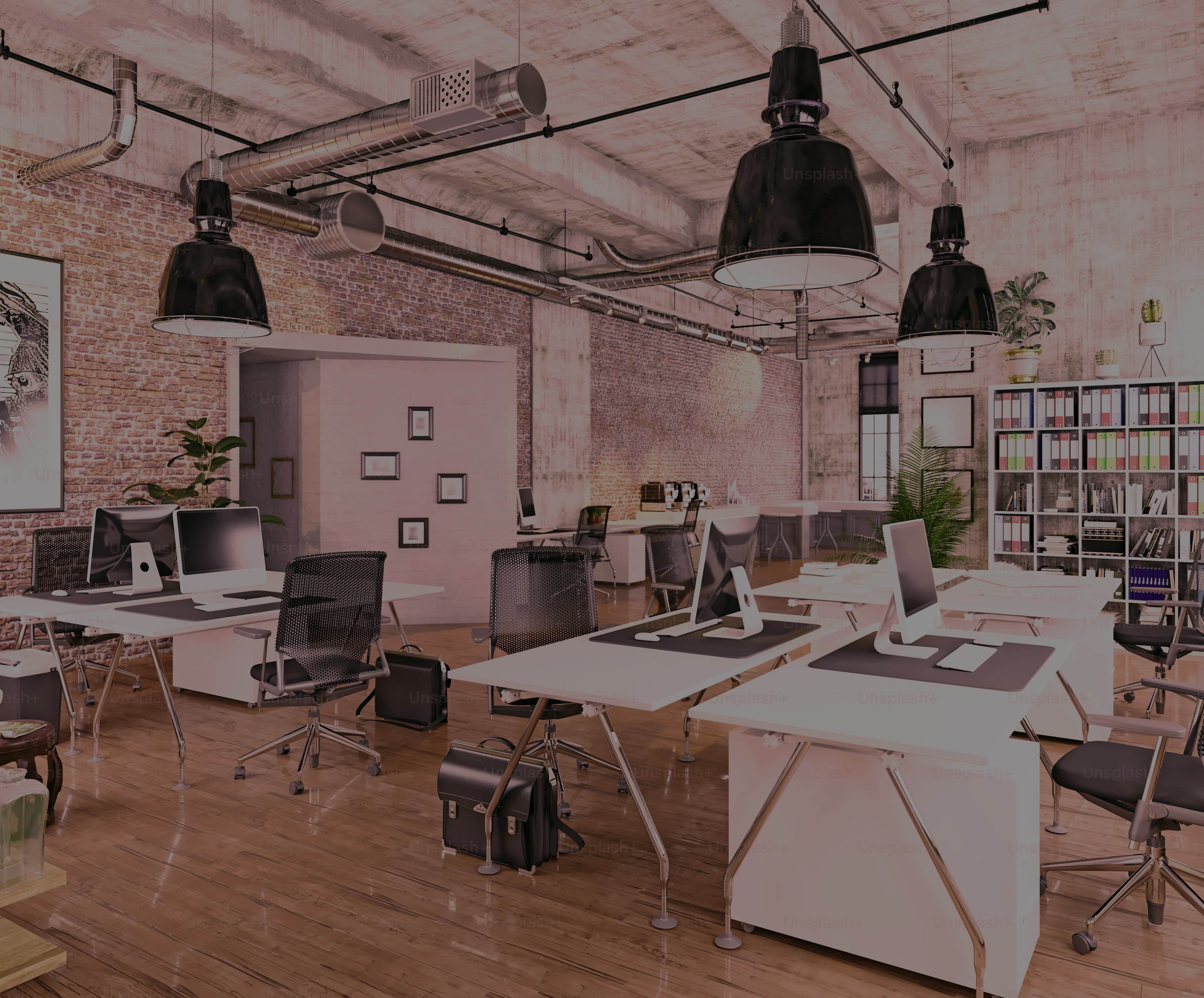 Modern office space with industrial-chic aesthetic